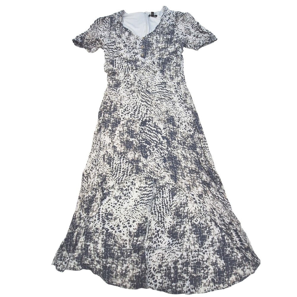 Express Maxi Dress Womens Medium Gray Snake Skin Print Guazy Hi Low Retro
